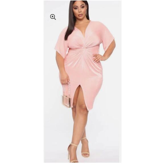 Women’s Pink Knot Front Midi Dress XL – Short Sleeve Slit - Picture 1 of 5